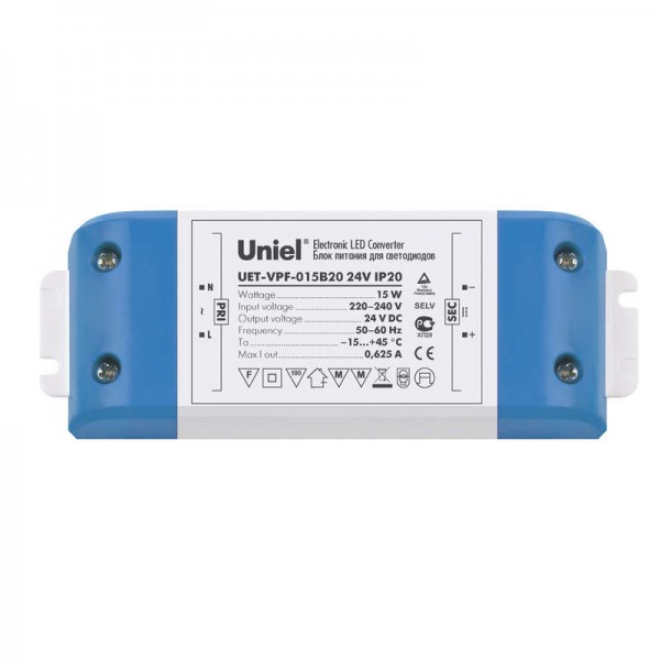  Блок питания UET-VPF-015B20 15Вт 24В IP20 Uniel 05831 