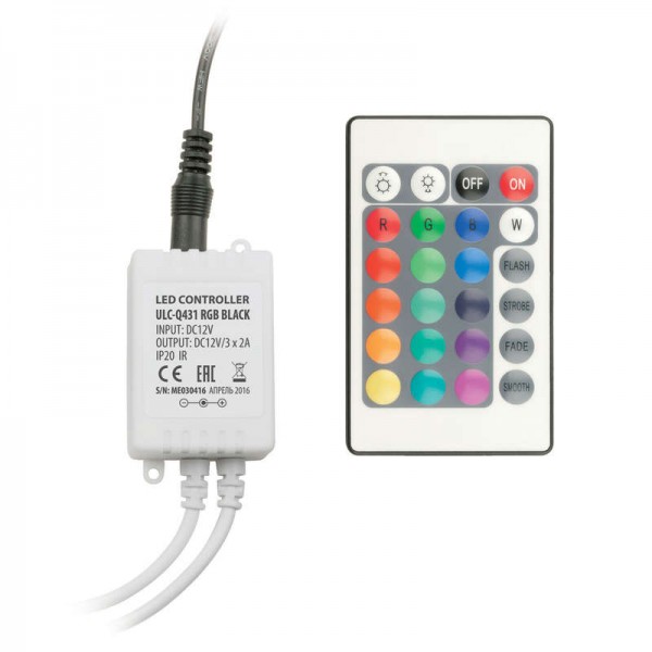  Контроллер ULC-Q431 RGB BLACK для управления светодиод. RGB лентами 12В с пультом ДУ ИК Volpe UL-00001113 