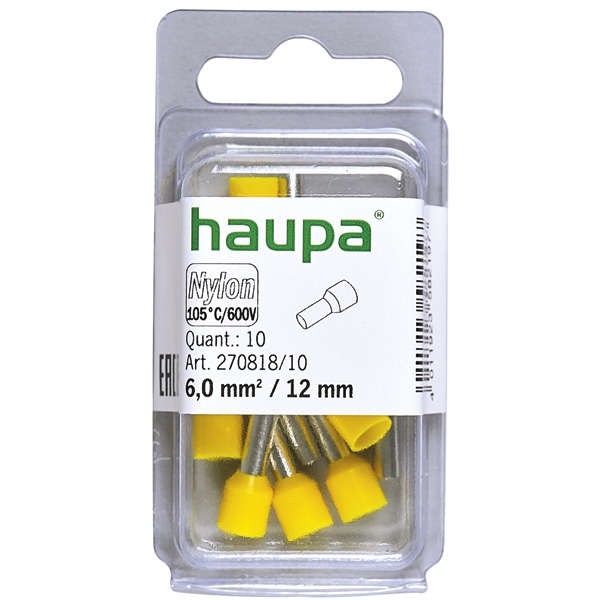  Гильза конечная изолированная (НШВИ) 6.0/12 желт. (уп.10шт) HAUPA 270818/10 