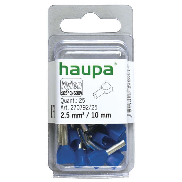  Гильза конечная для двух проводов 2.5/10 син. (уп.25шт) HAUPA 270792/25 