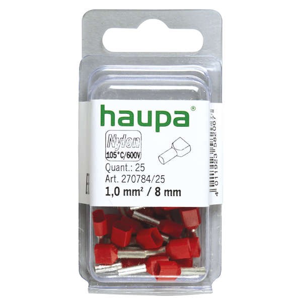  Гильза конечная для двух проводов 1.0/8 красн. (уп.25шт) HAUPA 270784/25 