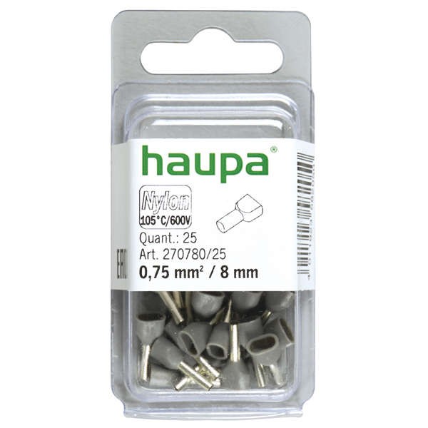  Гильза конечная для двух проводов 0.75/ 8 сер. (уп.25шт) HAUPA 270780/25 