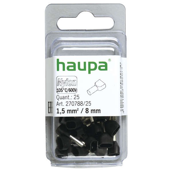  Гильза конечная для двух проводов 1.5/8 черн. (уп.25шт) HAUPA 270788/25 