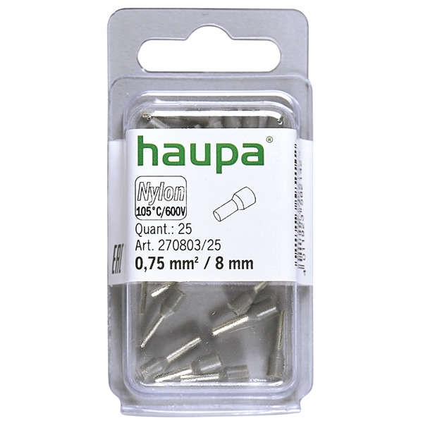  Гильза конечная изолированная (НШВИ) 0.75/ 8 сер. (уп.25шт) HAUPA 270803/25 