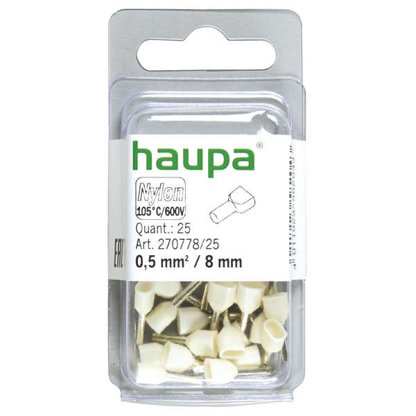  Гильза конечная для двух проводов 0.5/8 бел. (уп.25шт) HAUPA 270778/25 