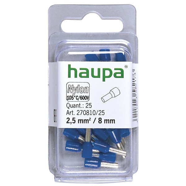  Гильза конечная изолированная (НШВИ) 2.5/8 син. (уп.25шт) HAUPA 270810/25 
