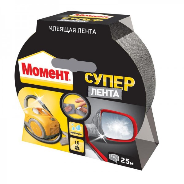  Лента клейкая"Супер Лента Момент" 25м единичный блист.серебр. Момент Б0023002 