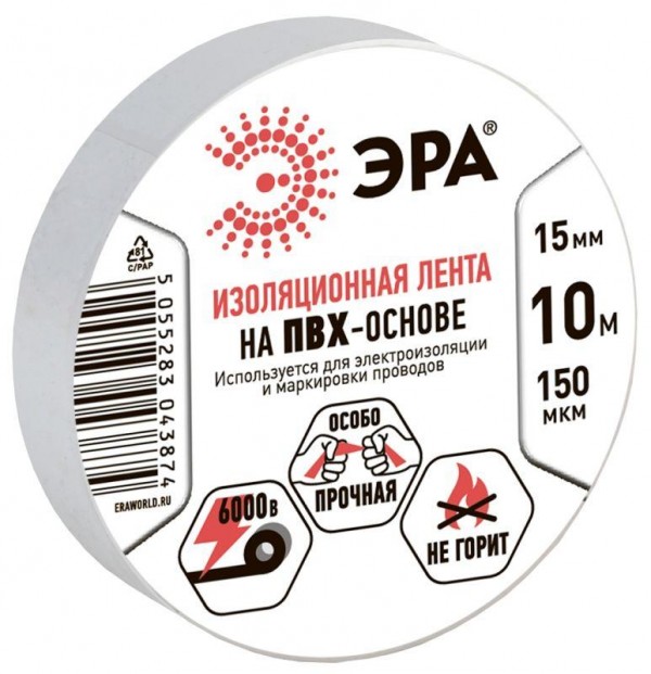  Изолента ПВХ 15ммх10м бел. ЭРА C0036553 