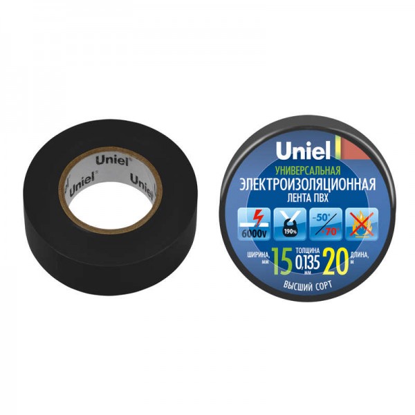  Лента изоляционная UIT-135P 20/15/01 BLK 20м/15мм черн. Uniel 04484 