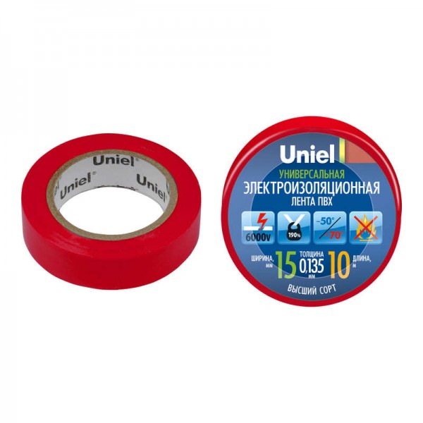  Лента изоляционная UIT-135P 10/15/01 RED 0.135х15 10м красн. Uniel 04513 