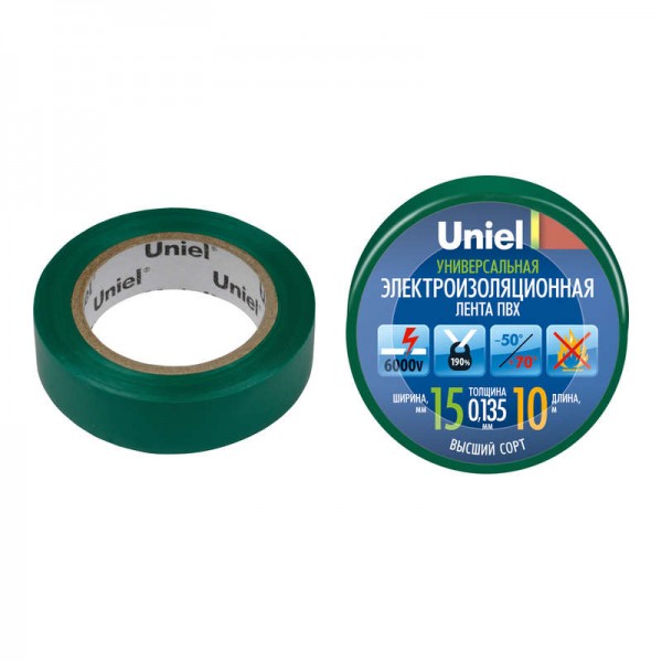  Лента изоляционная UIT-135P 10/15/01 GRN 0.135х15 10м зел. Uniel 04512 