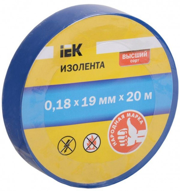  Изолента ПВХ 0.18х19мм (рул.20м) для DIY син. ИЭК UIZ-18-19-20MS-K07 