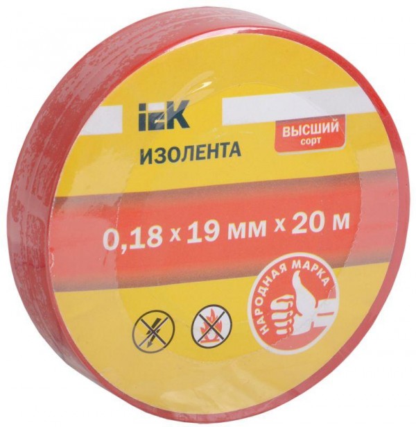  Изолента ПВХ 0.18х19мм (рул.20м) для DIY красн. ИЭК UIZ-18-19-20MS-K04 