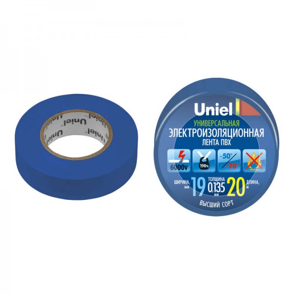  Лента изоляционная UIT-135P 20/19/01 BLU 20м 19мм 0.135мм син. Uniel 04477 