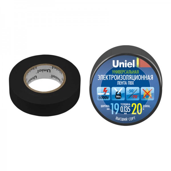  Лента изоляционная UIT-135P 20/19/01 BLK 20м 19мм 0.135мм черн. Uniel 04478 