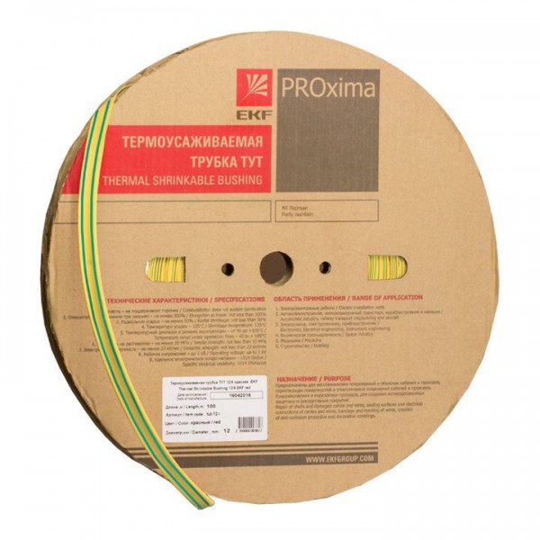  Трубка термоусадочная ТУТ тонкостен. 2/1 желт./зел. (уп.200м) EKF tut-2-yg 