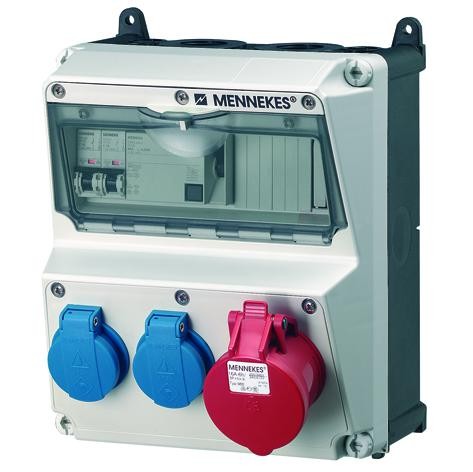  Комбинация розеток AMAXX 2хSCHUKO16А 1хСЕЕ16А5п с защитой 225х260х209мм IP44 черн./сер. MENNEKES 920007R 