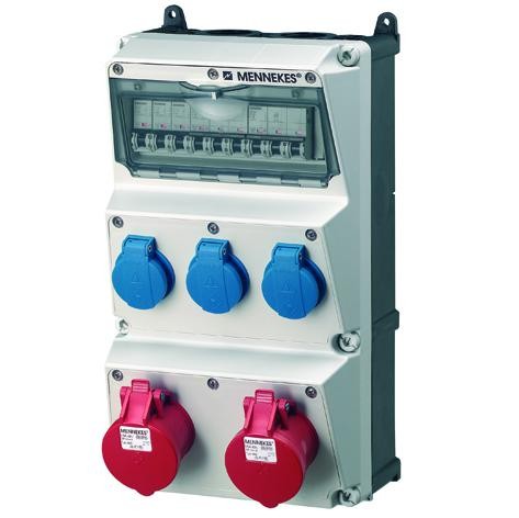  Комбинация розеток AMAXX 3хSCHUKO16А 2хСЕЕ16А5п с защитой 225х390х209мм IP44 черн./сер. MENNEKES 930003R 