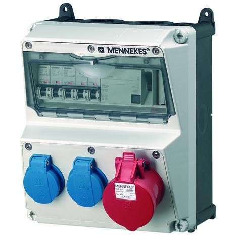  Комбинация розеток AMAXX 2хSCHUKO16А 1хСЕЕ16А5п с защитой 225х260х209мм IP44+вилка Power Top Extra черн./сер. MENNEKES 920009R Promo 