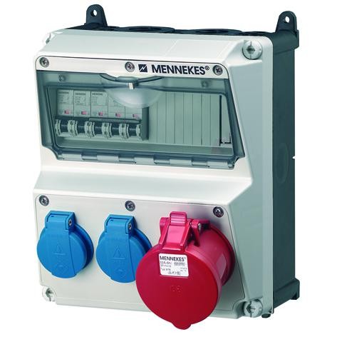  Комбинация розеток AMAXX 2хSCHUKO16А 1хСЕЕ32А5п с защитой 225х260х221мм IP44+вилка Power Top Extra черн./сер. MENNEKES 920011R Promo 