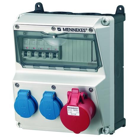  Комбинация розеток AMAXX 2хSCHUKO16А 1хСЕЕ16А5п с защитой 225х260х209мм IP44+вилка Power Top Extra черн./сер. MENNEKES 920005R Promo 