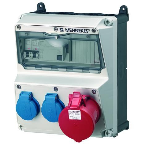  Комбинация розеток AMAXX 2хSCHUKO16А 1хСЕЕ32А5п с защитой 225х260х221мм IP44+вилка Power Top Extra черн./сер. MENNEKES 920013R Promo 