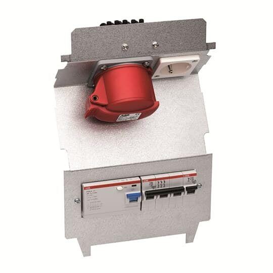  Панель монтаж. Schuko CEE 3P+N+E 2хВА 10А ВДТ 30мА оцинк. сталь ABB 2CMA177445R1000 