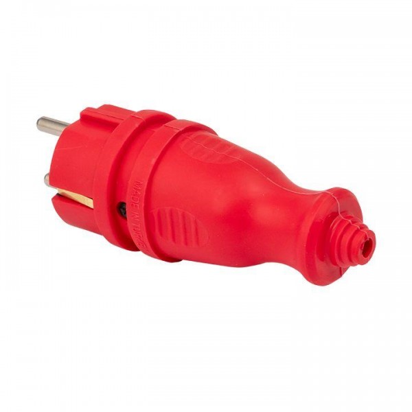  Вилка прямая 230В 2P+PE 16A IP44 каучук. красн. PROxima EKF RPS-011-16-230-44-rr 