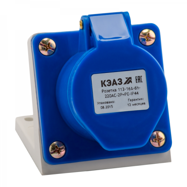  Розетка 113 16А 220В AC 2P+PE 6ч для монтажа на поверхность IP44 КЭАЗ 222746 