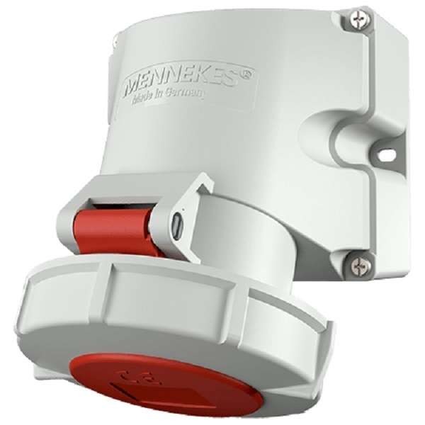 Розетка настенная 32А 4п 3ч 400-440В IP67 винтовые клеммы никел. контакты для реф.контейнероВ IP67 сер./красн. Mennekes 9562 