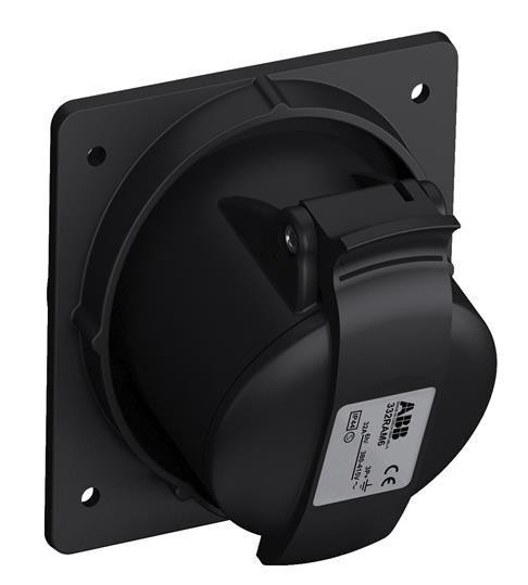  Розетка панельная 432RAM6B 32А 3P+N+E 6ч с угловым миним. фланцем IP44 черн. ABB 2CMA100548R1000 