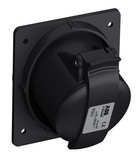 Розетка панельная 416RAM6B 16А 3P+N+E 6ч с угловым миним. фланцем IP44 черн. ABB 2CMA100545R1000 
