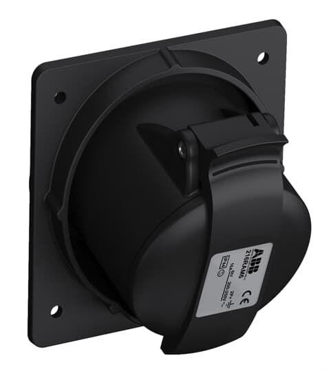 Розетка панельная 316RAM6B 16А 3P+E 6ч с угловым миним. фланцем IP44 черн. ABB 2CMA100544R1000 