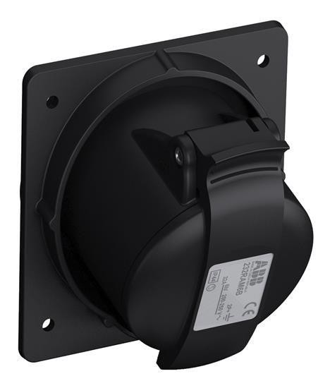  Розетка панельная 232RAM6B 32А 2P+E 6ч с угловым миним. фланцем IP44 черн. ABB 2CMA100546R1000 