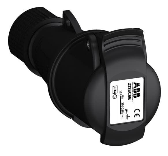  Розетка кабельная 232EC6B Easy&Safe 232EC6B 32А 2P+E IP44 6ч черн. ABB 2CMA103580R1000 