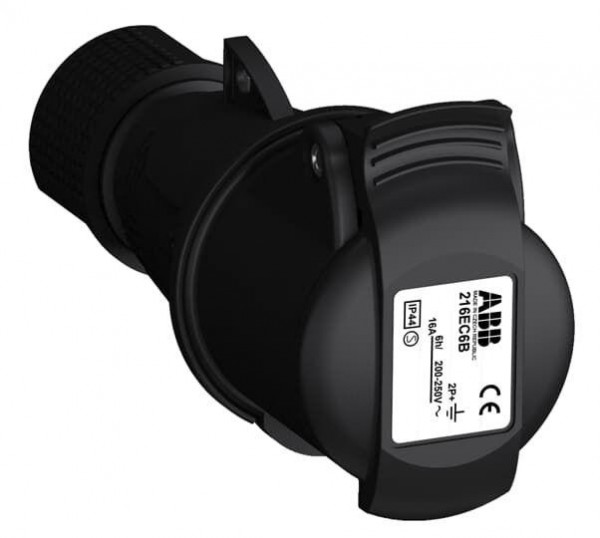  Розетка кабельная 216EC6B Easy&Safe 216EC6B 16А 2P+E IP44 6ч черн. ABB 2CMA103578R1000 