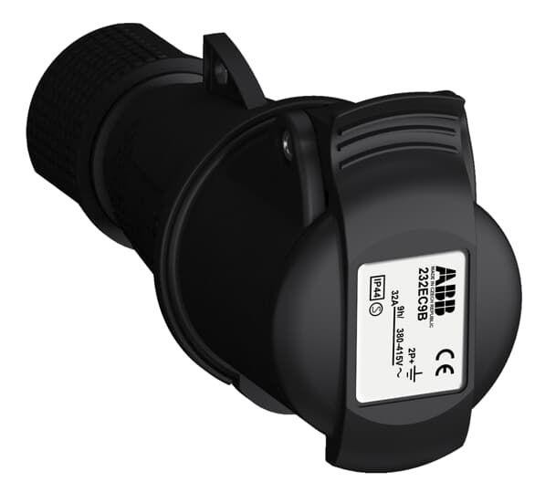  Розетка кабельная 232EC9B Easy&Safe 232EC9B 32А 2P+E IP44 9ч черн. ABB 2CMA103596R1000 