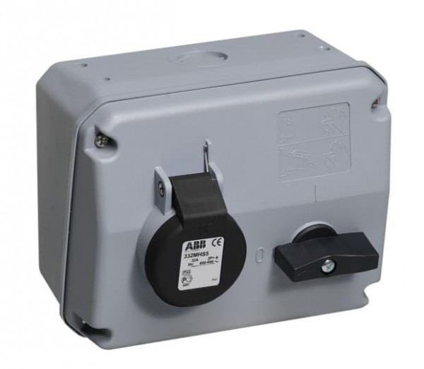  Розетка с выключателем и мех. блок. 332MHS5 32A 3P+E IP44 5ч ABB 2CMA167676R1000 