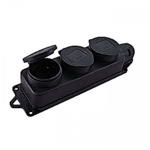  Розетка 3-м 16А IP44 2P+PE 230В с защ. крышками каучук EKF RPS-015-16-230-44 