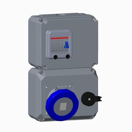  Розетка с рубильником мех. блокировкой и УЗО 263MPR6W 63А 2P+E IP67 6ч ABB 2CMA101941R1000 
