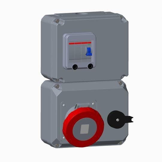  Розетка с рубильником мех. блокировкой и УЗО 463MPR6W 63А 3Р+N+Е IP67 6ч ABB 2CMA101934R1000 