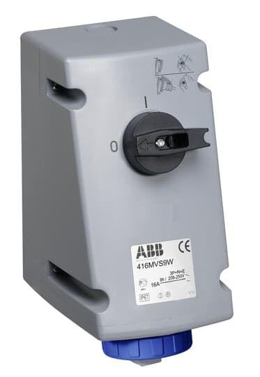  Розетка с выключателем и механической блокировкой 332MVS9W 32A 3P+E IP67 9ч ABB 2CMA167881R1000 