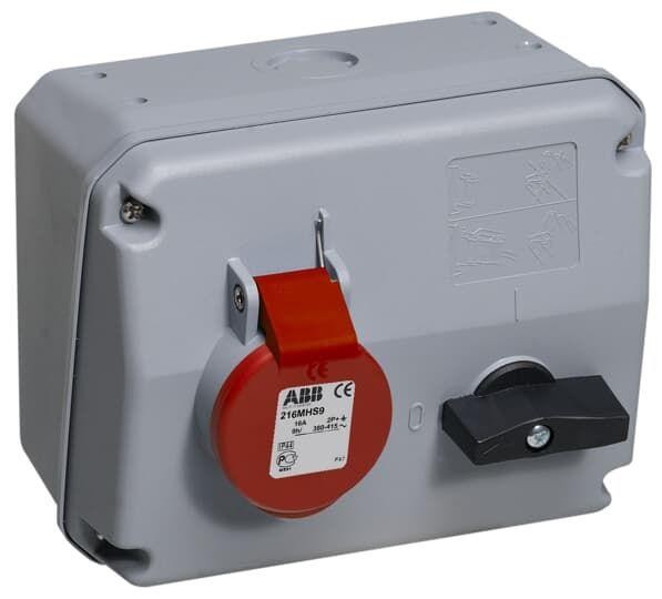  Розетка с выключателем и механической блокировкой 216MHS9 16A 2P+E IP44 9ч ABB 2CMA167624R1000 