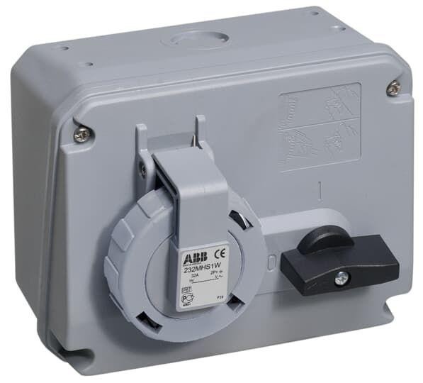  Розетка с выключателем и мех. блок. 232MHS1W 32A 2P+E IP67 1ч ABB 2CMA167851R1000 