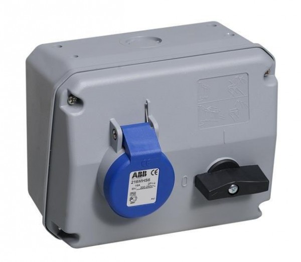  Розетка 216MHS6 16А 2P+E с выкл. и мех. блокировкой IP44 ABB 2CMA167623R1000 
