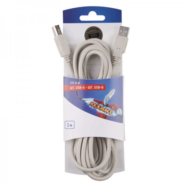  Шнур штекер USB-А - штекер USB-B 3м блист. Rexant 06-3151 
