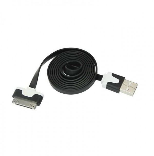  Кабель USB для iPhone 4 slim плоский (1м) черн. Rexant 18-1980 