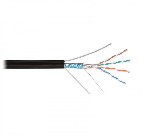  Кабель F/UTP 4 пары кат.5e (класс D) тест по ISO/IEC 100МГц ож BC (чистая медь) 24AWG (0.50мм) внешний PE до -60град.C с многожильным тросом (7х0.41мм) черн. (уп.500м) NIKOLAN NKL 4905B-BKNKL 4905B-BK 