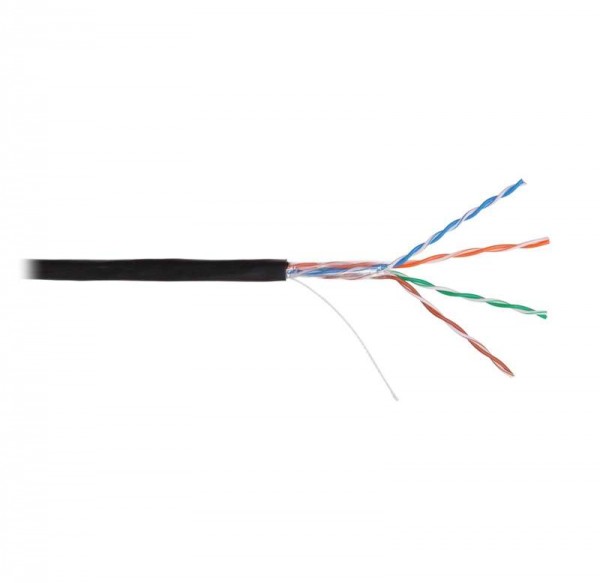  Кабель U/UTP 4 пары кат.5e (класс D) тест по ISO/IEC 100МГц ож BC (чистая медь) 24AWG (0.50мм) внешний PE до -60град.C черн. (уп.305м) NIKOLAN NKL 4600B-BK 