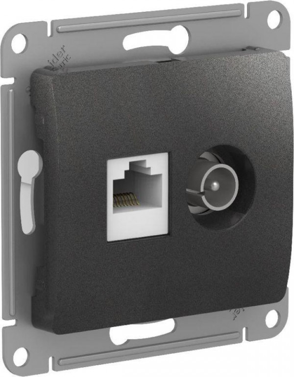  Механизм розетки компьютерной + ТВ 2-м GLOSSA RJ45 кат. 5Е антрацит SchE GSL000789 